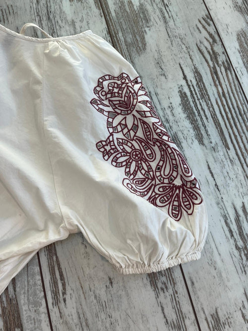 Off-White Cotton Regular Fit Embroidered Top