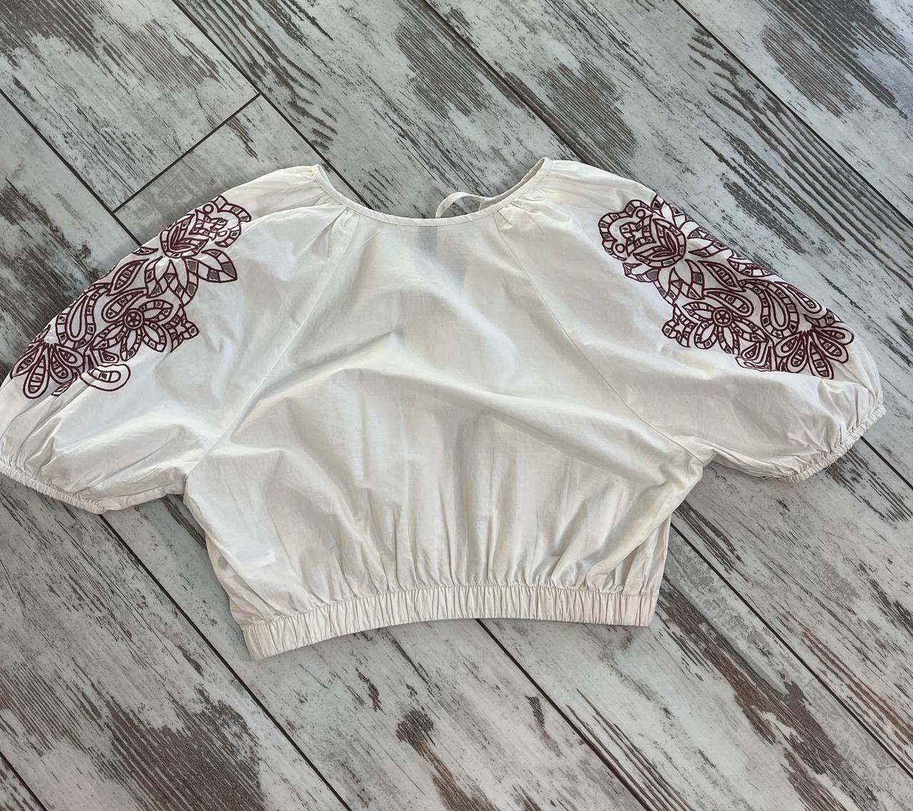 Off-White Cotton Regular Fit Embroidered Top